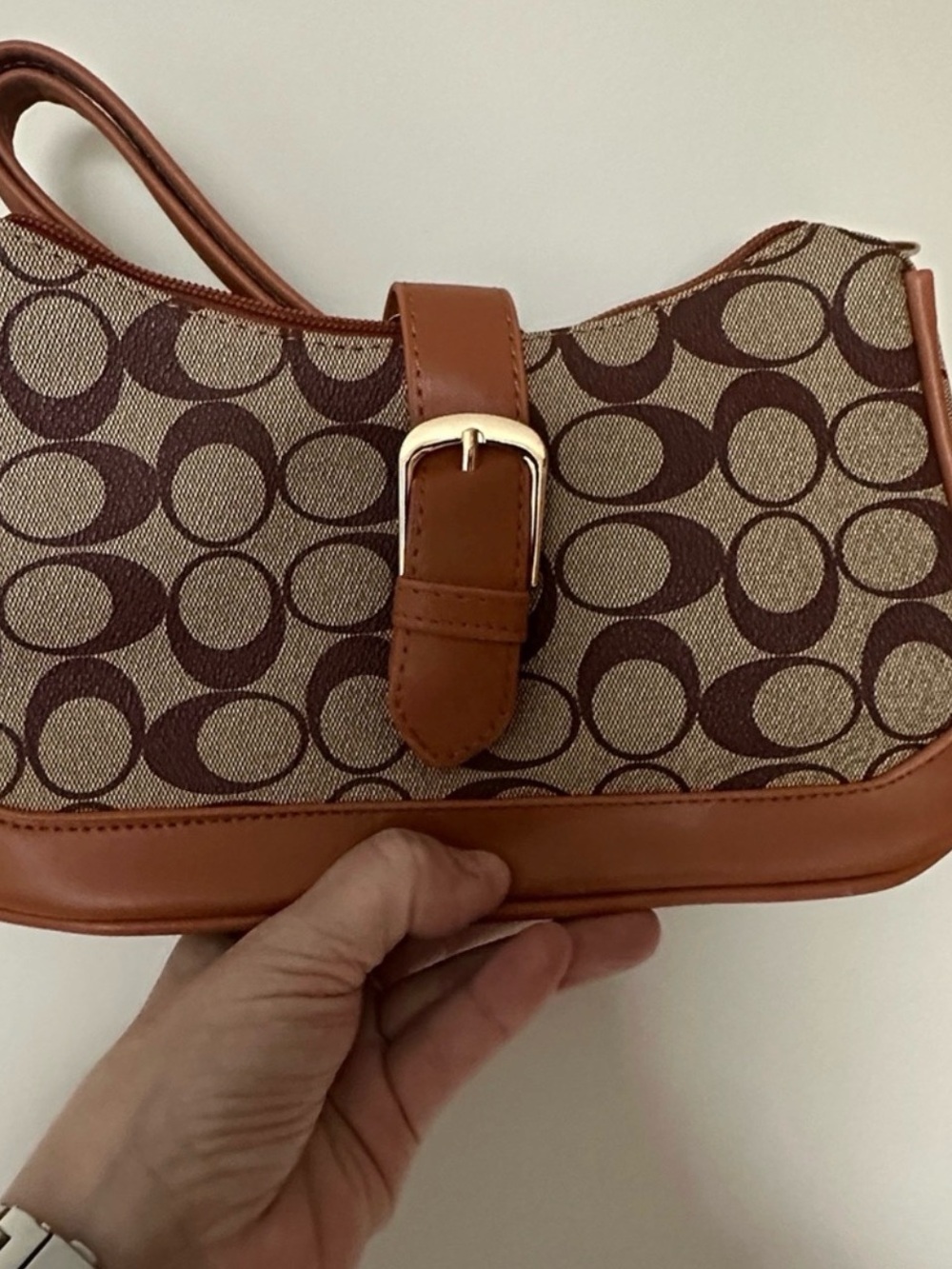 Brown and Tan Signature Canvas Shoulder Bag